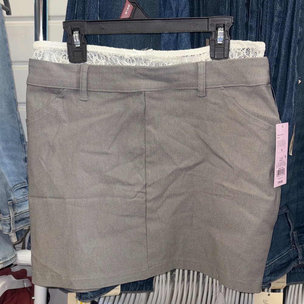 New item.. Gray Mini Skirt with Lace Trim